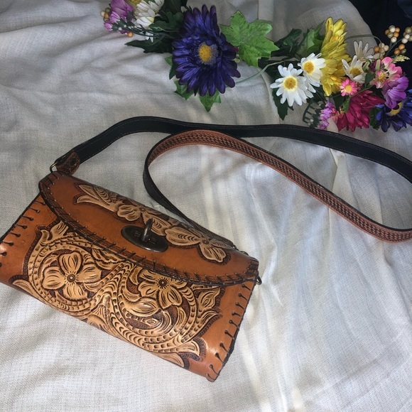 Handbags - Authentic Leather Floral Crossbody